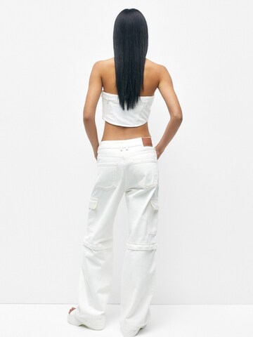 Pull&Bear Wide leg Cargo jeans in White