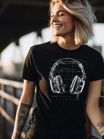 MAKAYA Shirt 'Blue Print Headphone' in Black