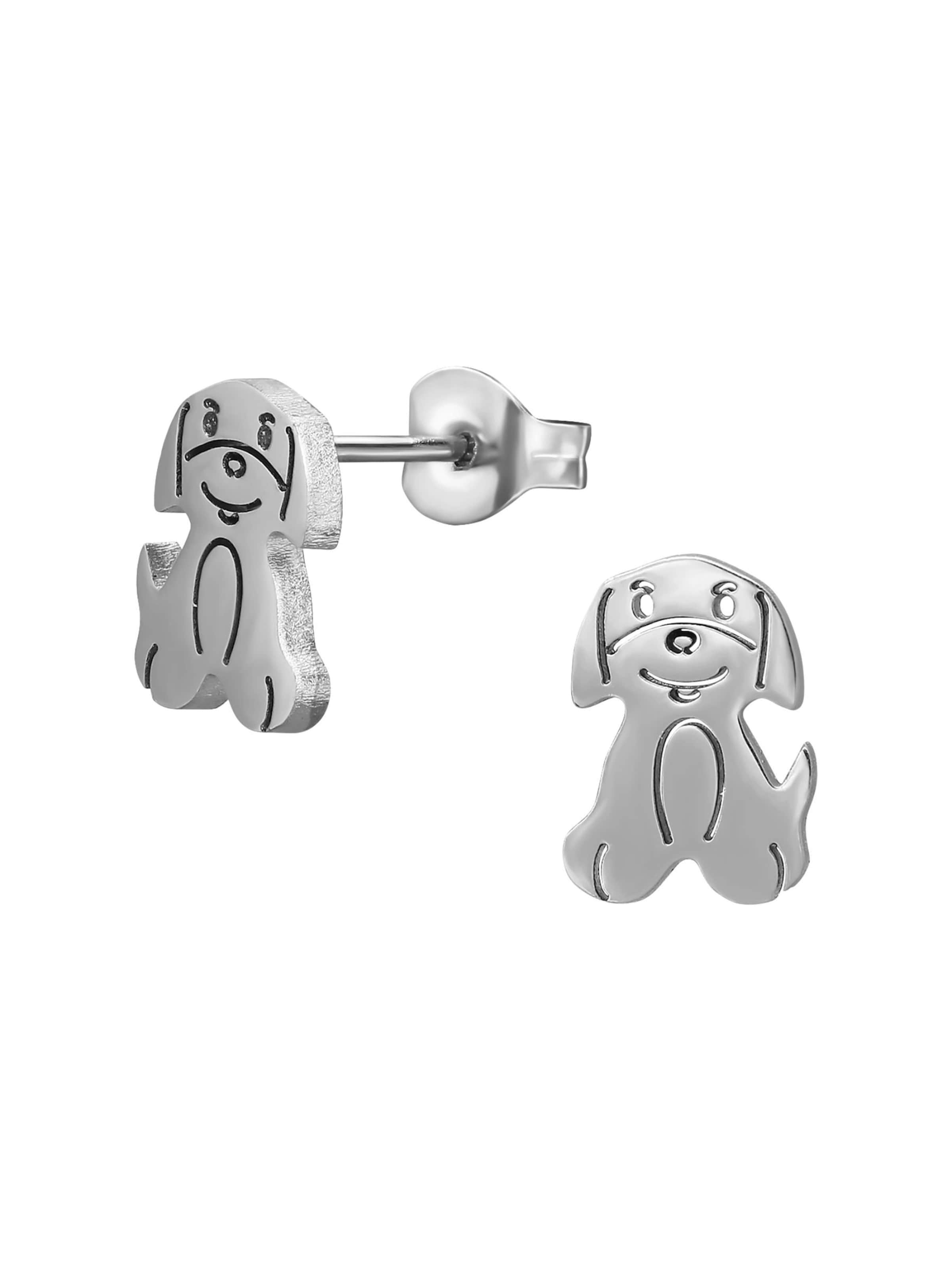 Maxte Earrings 'Welpen-Hunde-Ohrstecker aus Edelstahl' in Grey: front