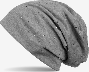 styleBREAKER Mütze 'Beanie mit Strass Nieten Applikation' in Grau: Vorderseite