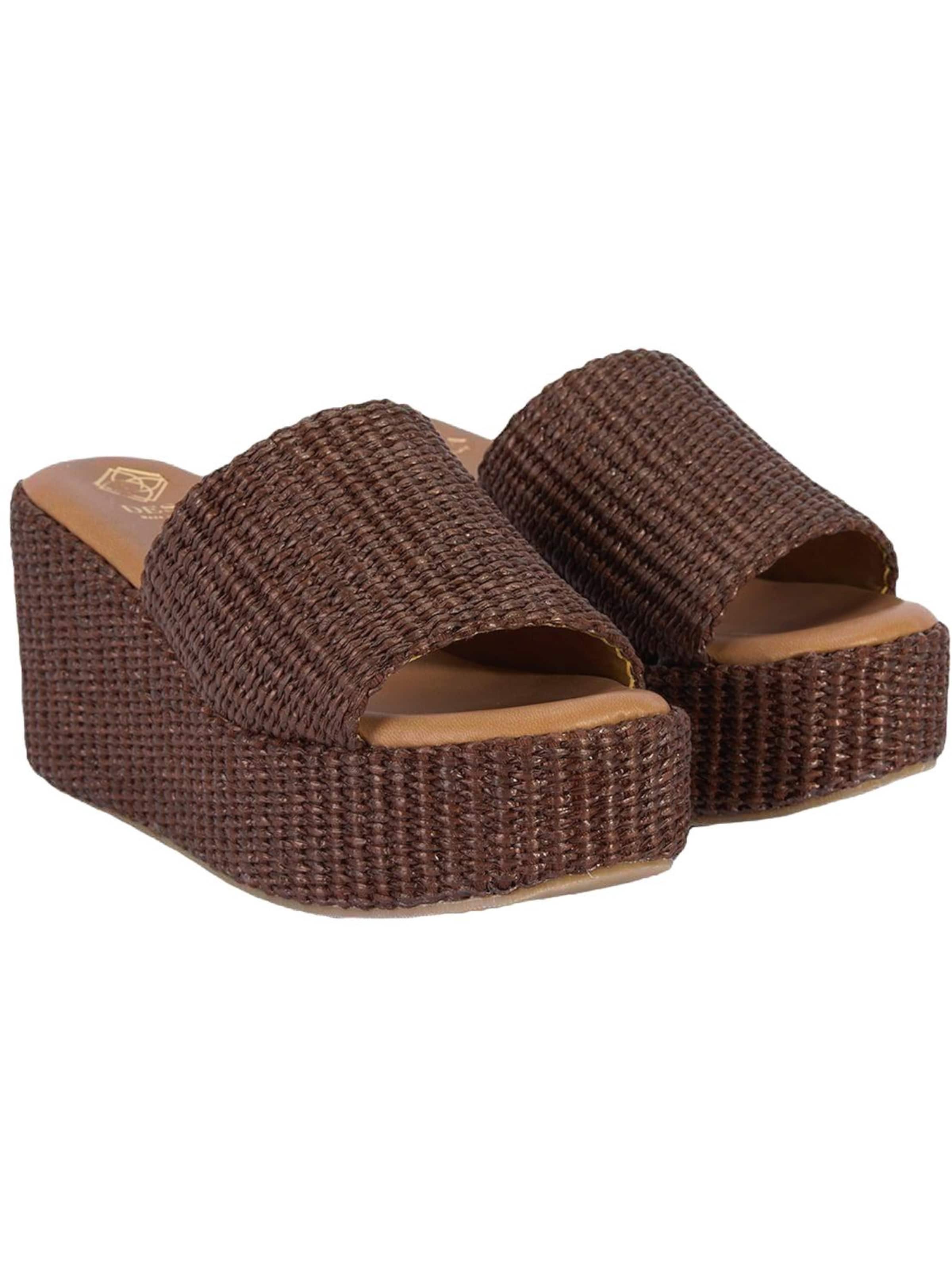 Desa Mule 'DESA Damen-Keilsandalen aus Raffia' in Brown