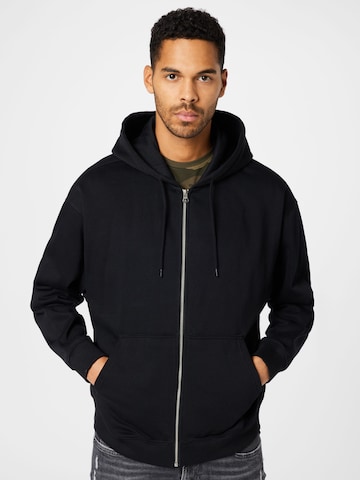 WEEKDAY Zip-Up Hoodie in Black: front