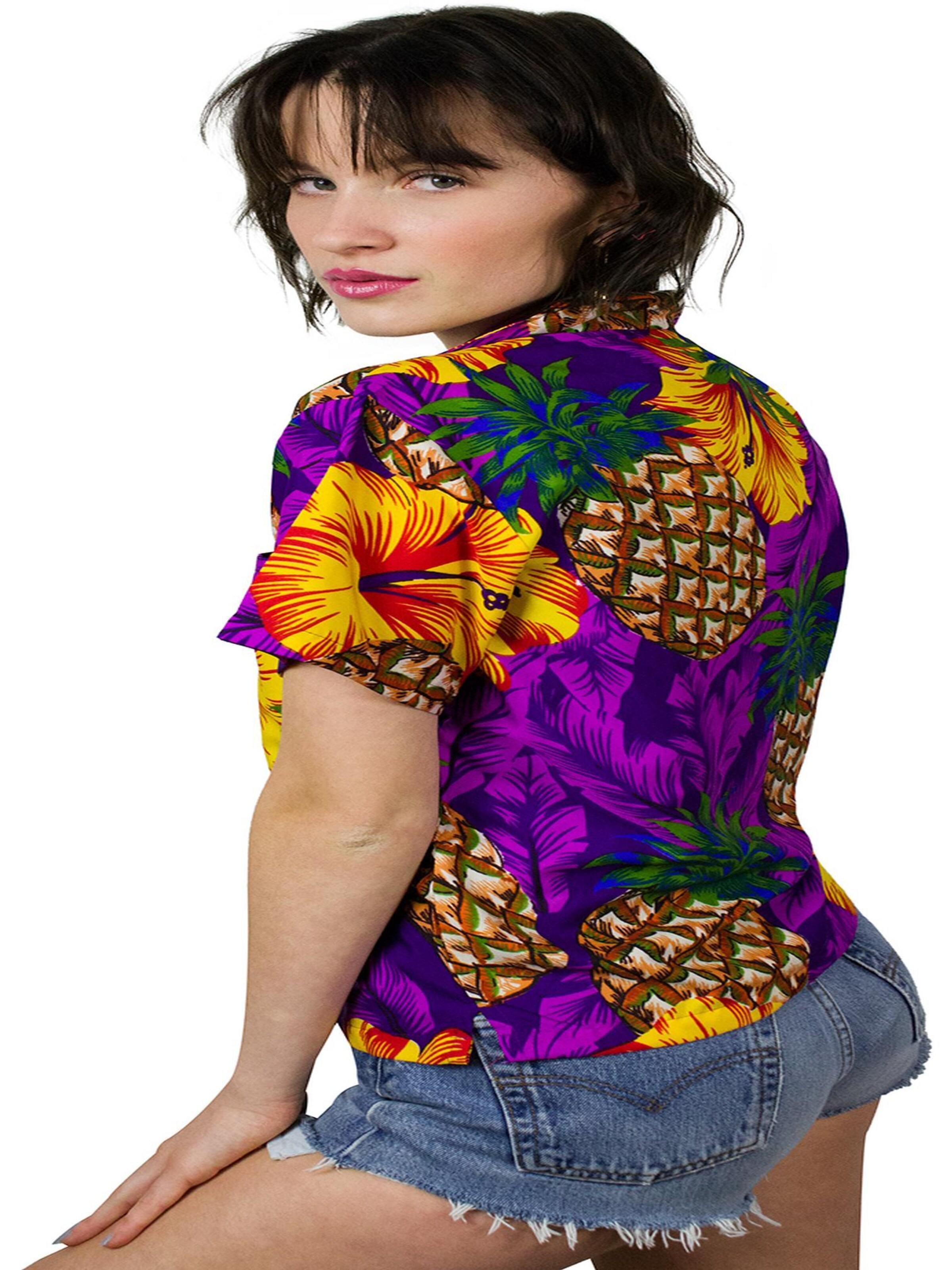 King Kameha Bluse 'Pineapple Hibiscus'‌‌‌‌‌ in Lila