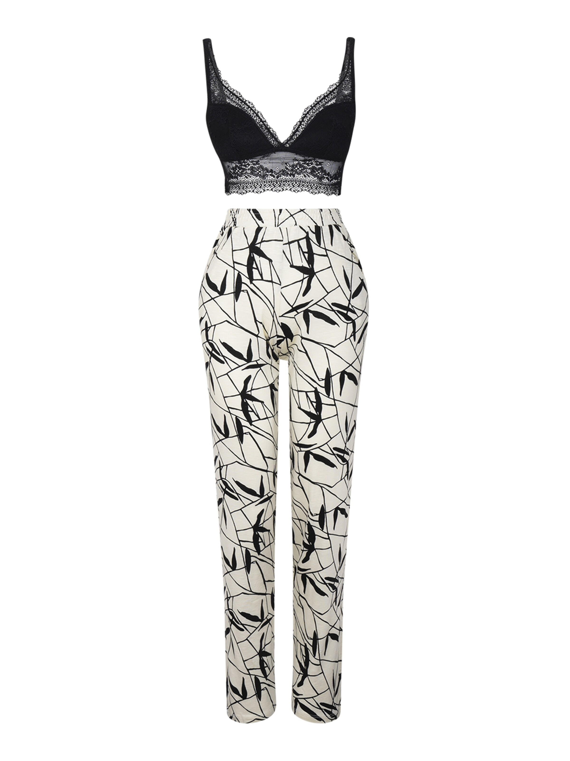 Goldenbay Sleepwear-Set ' Kimono, Bralet & Pants Petunia ' in Schwarz