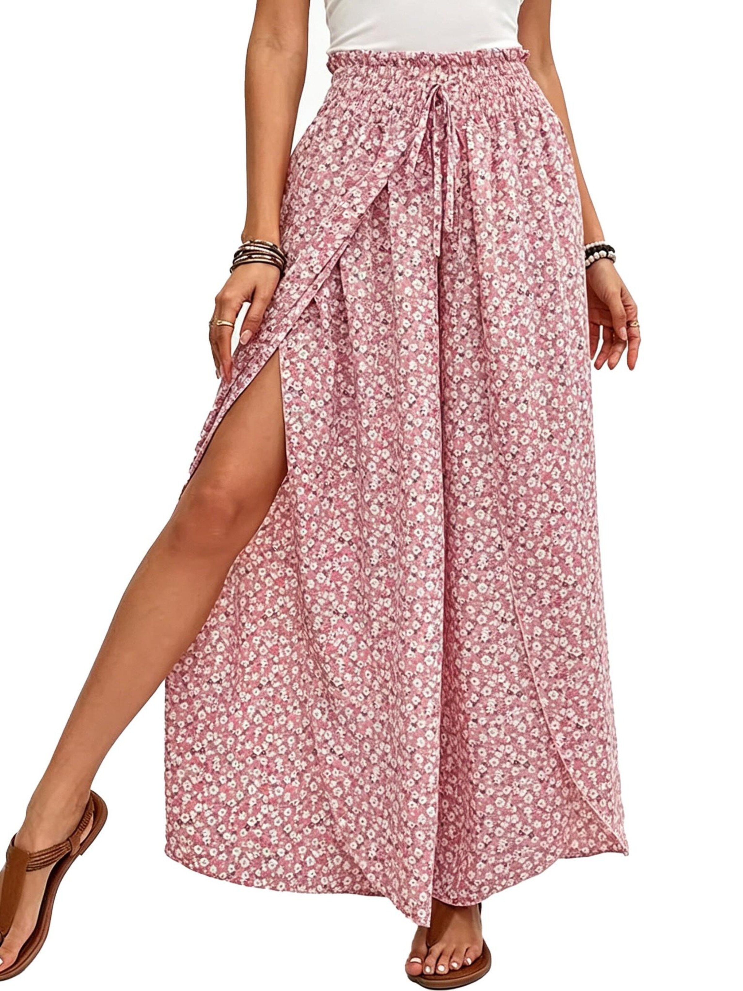 KoJooin Loosefit Hose 'Damen Culotte Mit Floralem Muster, Elastischem Bund Und Seitlichem Schlitz Style Für Jeden Anlass'‌‌ in Pink