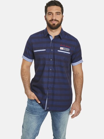 Jan Vanderstorm Comfort fit Button Up Shirt ' Leikvard ' in Blue: front