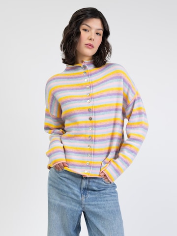 BROKE + SCHÖN Knit Cardigan 'Strickjacke mit Stehkragen in Regenbogenfarben' in Yellow: front