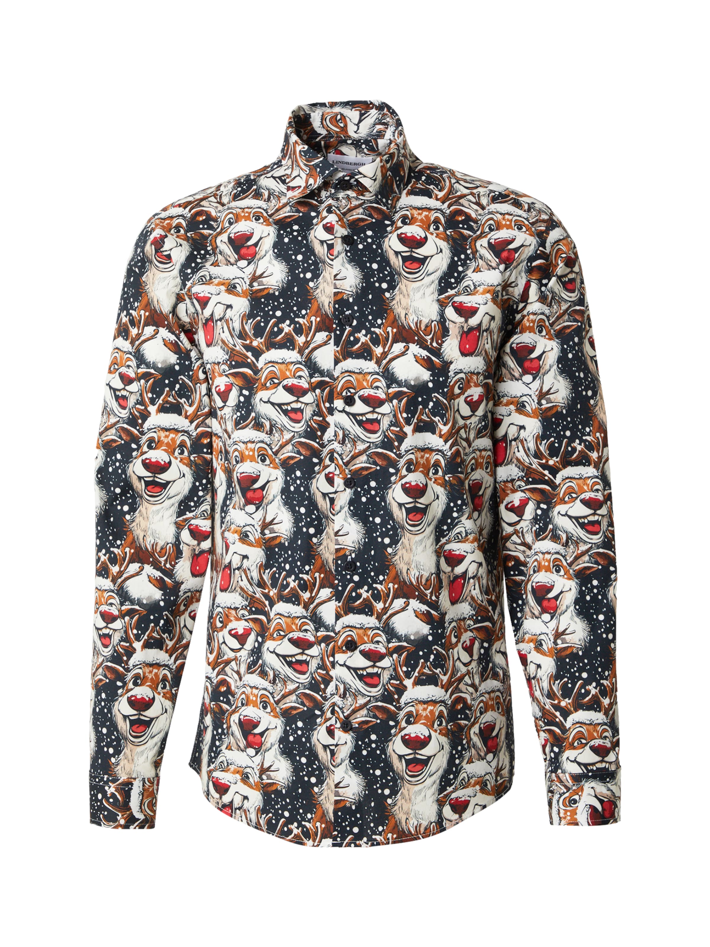 Lindbergh Regular fit Πουκάμισο 'Christmas' σε μαύρο: μπροστά