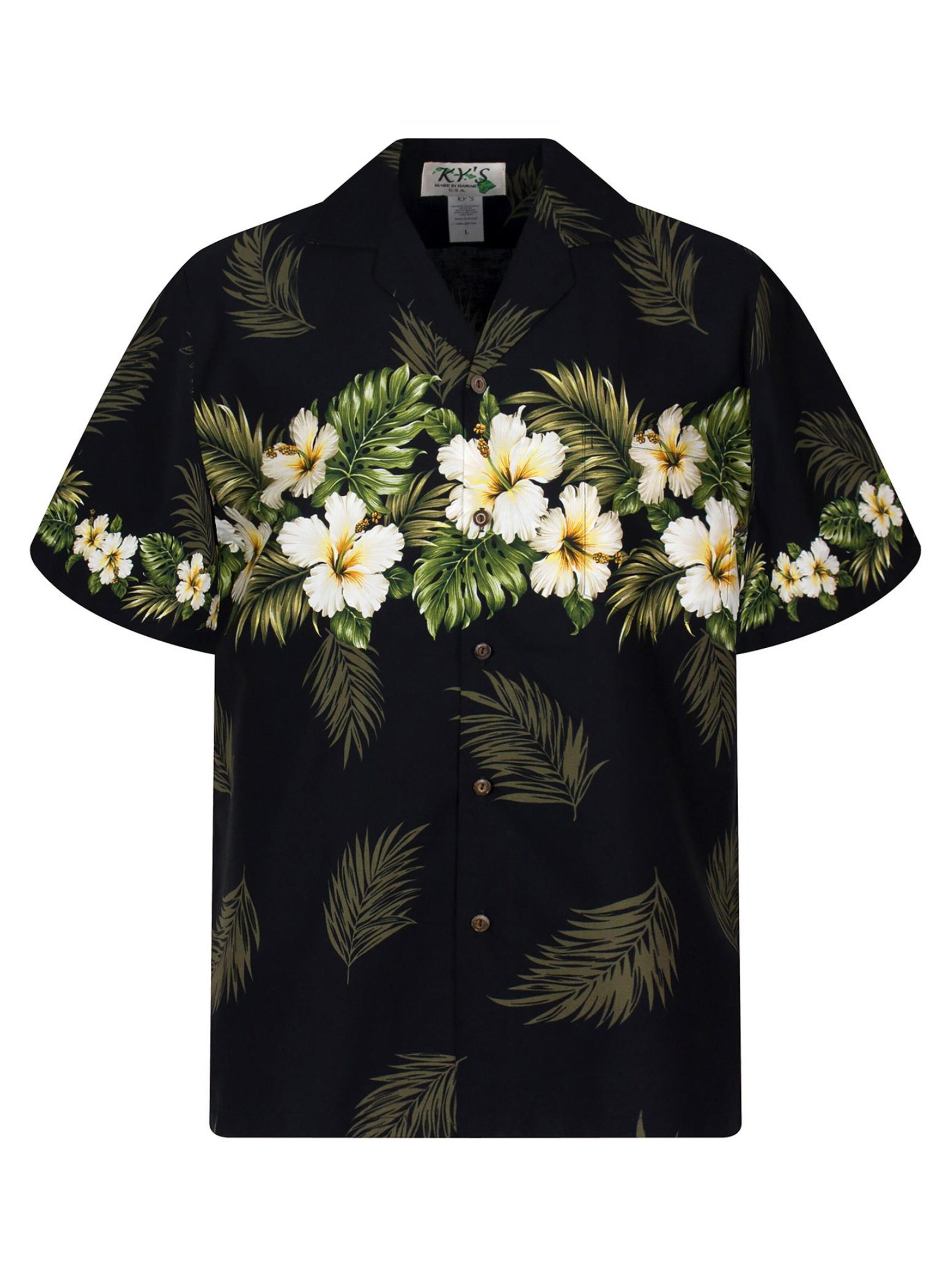 KY's Button Up Shirt 'Hibiskus Brustdruck' in Black, Item view