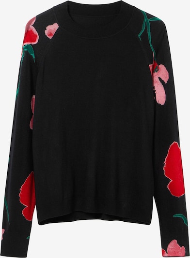 Desigual Pull-over en vert foncé / rose / rouge feu / noir, Vue avec produit