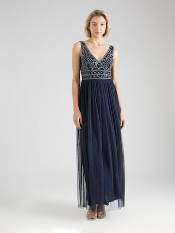 LACE & BEADS - Vestido de noche 'Kreshma' en azul: frente