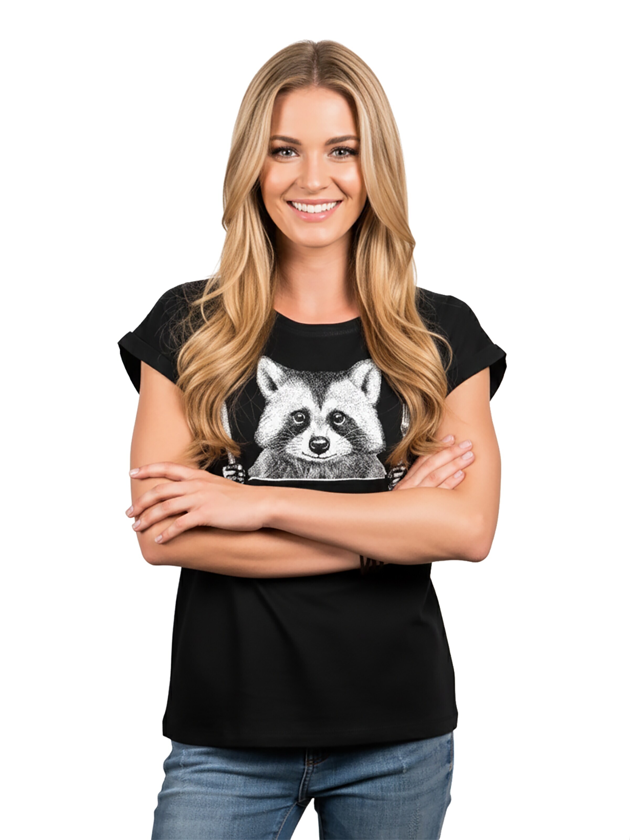 MAKAYA Shirt 'Waschbär Gabel' in Black