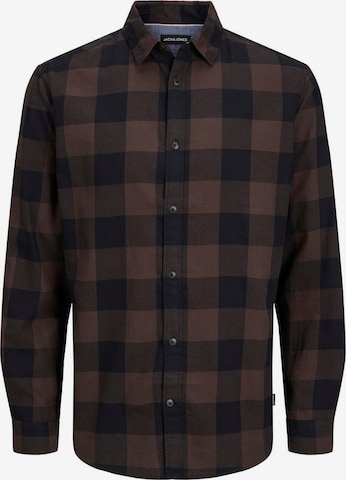 JACK & JONES Slim fit Button Up Shirt 'Gingham ' in Brown: front