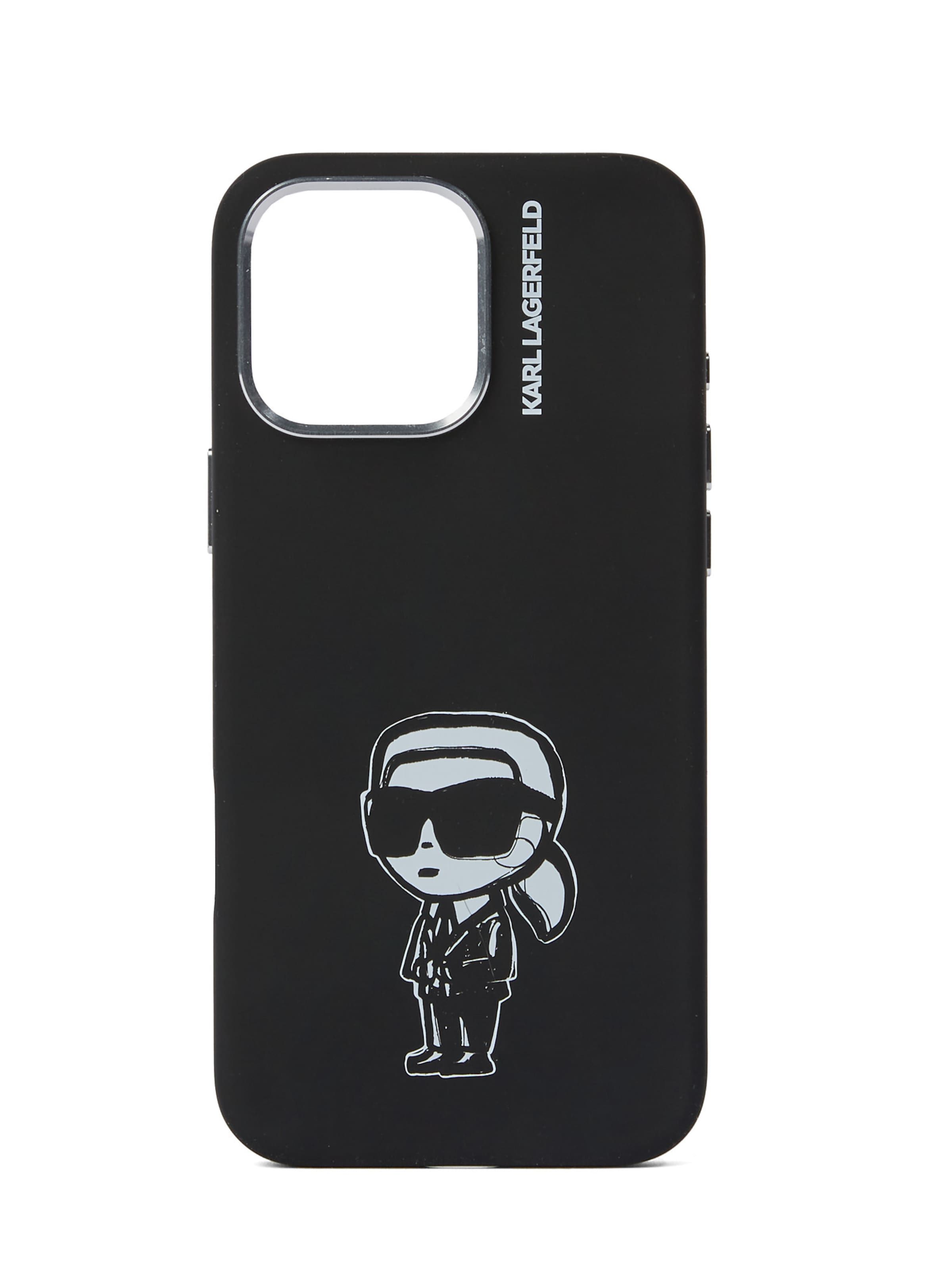 Karl Lagerfeld Smartphonehülle 'iPhone 16 Pro Max' in hellgrau / schwarz, Produktansicht