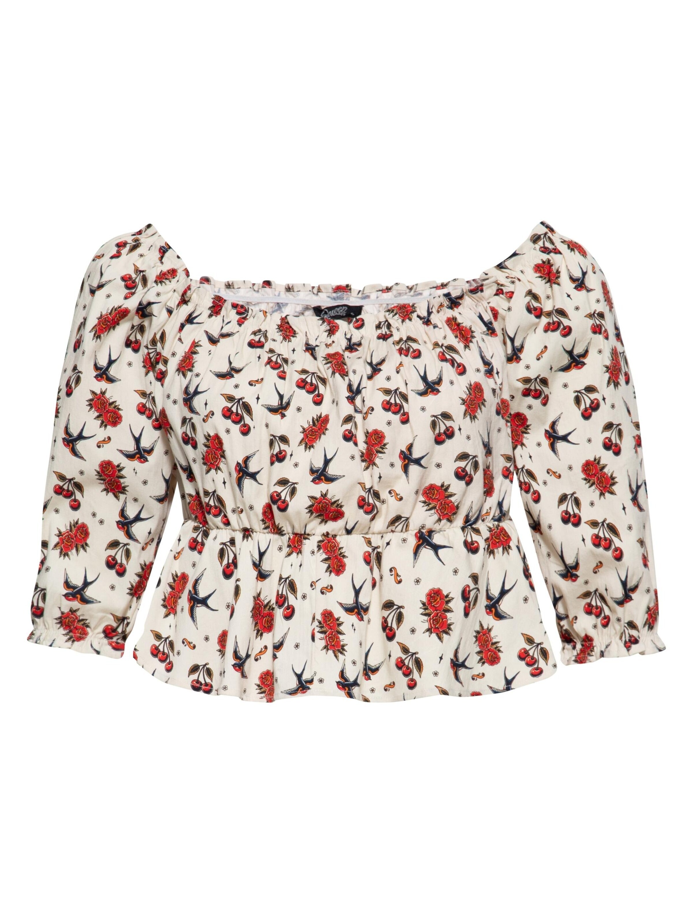 Queen Kerosin Blouse 'Cherries & Roses' in Beige: front