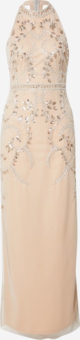 Papell Studio - Vestido de noche en beige: frente