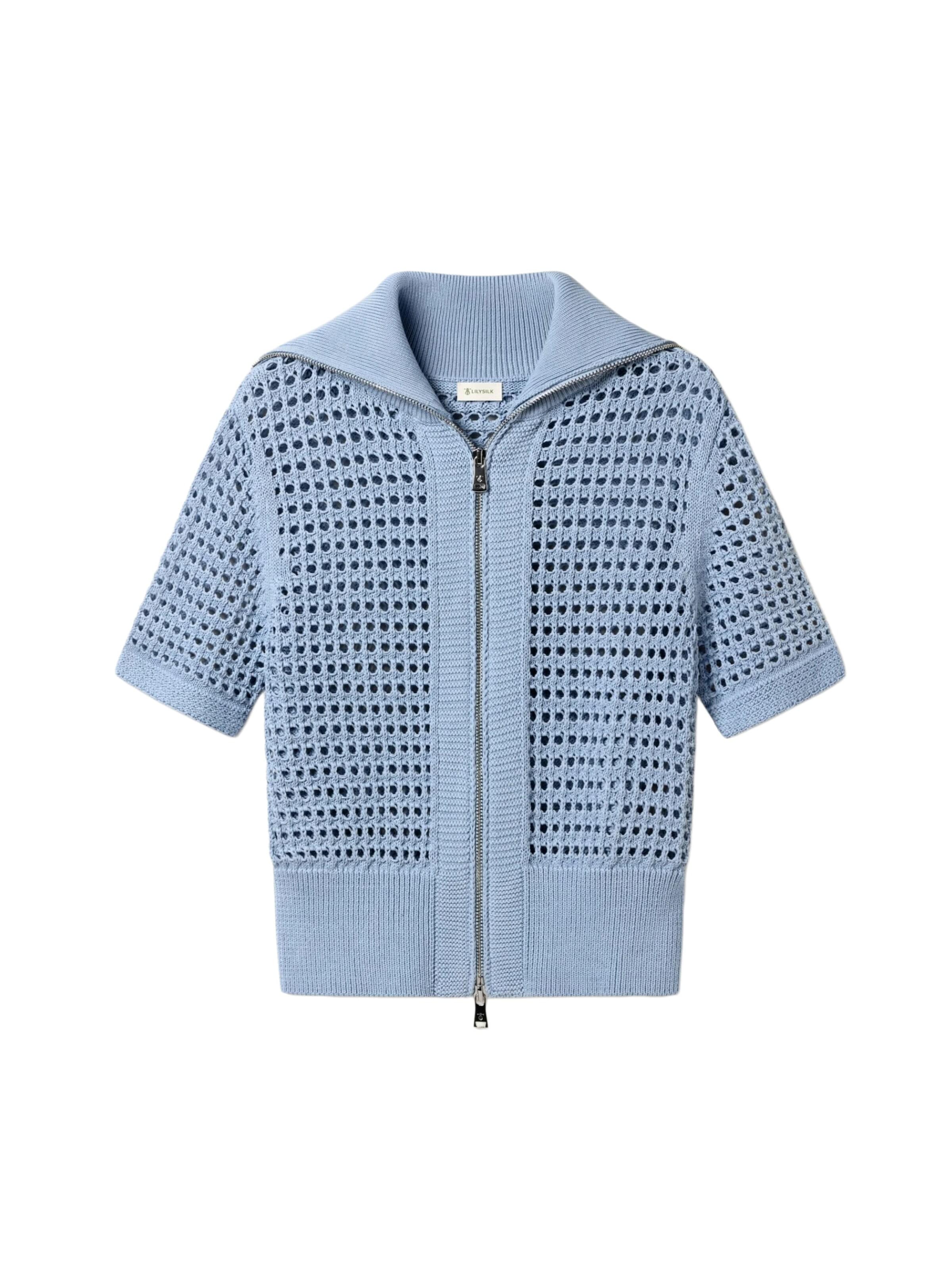 Lilysilk Strickjacke 'Toscana Pointelle Strickjacke mit Doppelreißverschluss'‌‌‌‌‌‌ in XS in blau, Produktansicht
