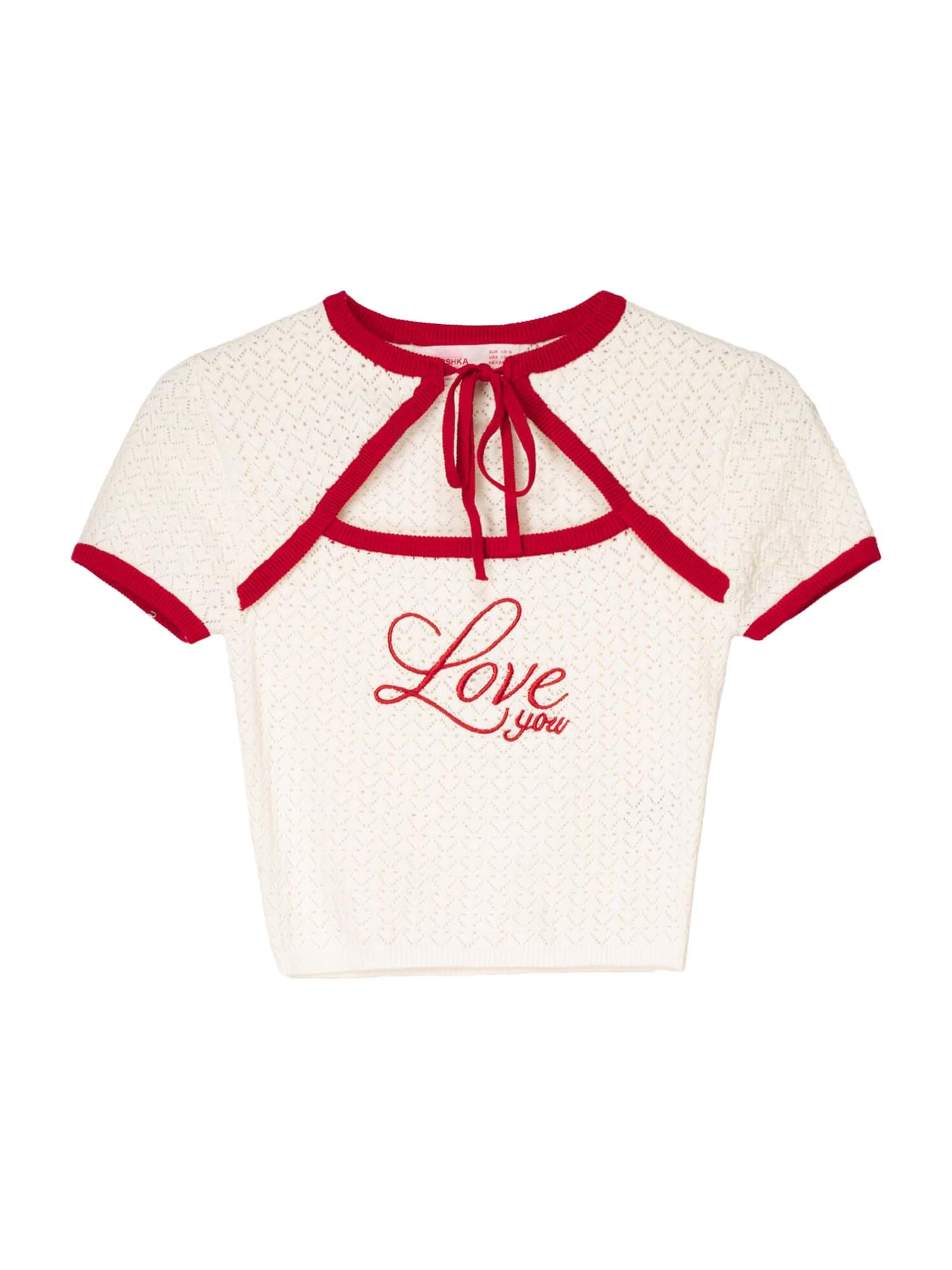 Bershka Sweater in Ecru / Red, Item view