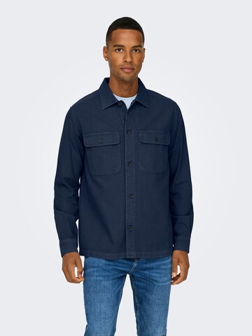Only & Sons Comfort fit Button Up Shirt 'Oliver' in Blue: front