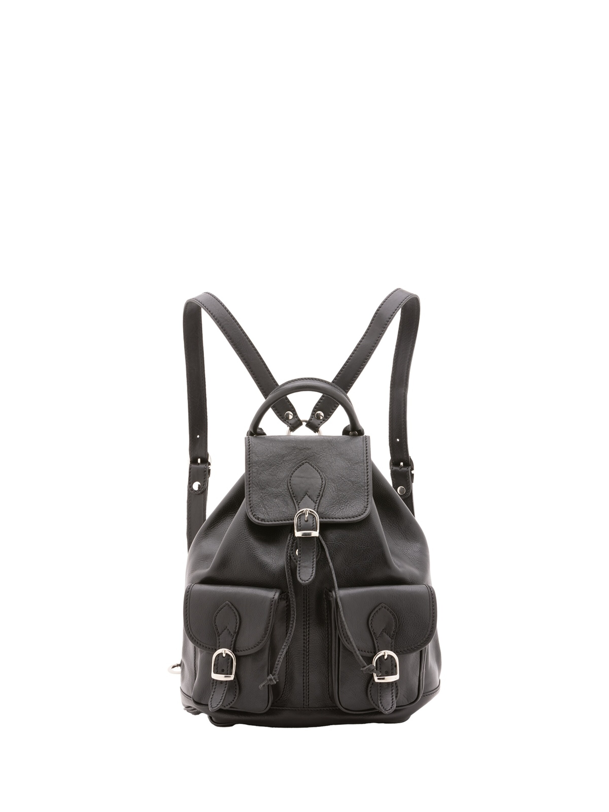 Zaino 'Zaino in vera pelle con bottone magnetico e coulisse - Made in Italy' di Alessia Firenze in nero: frontale