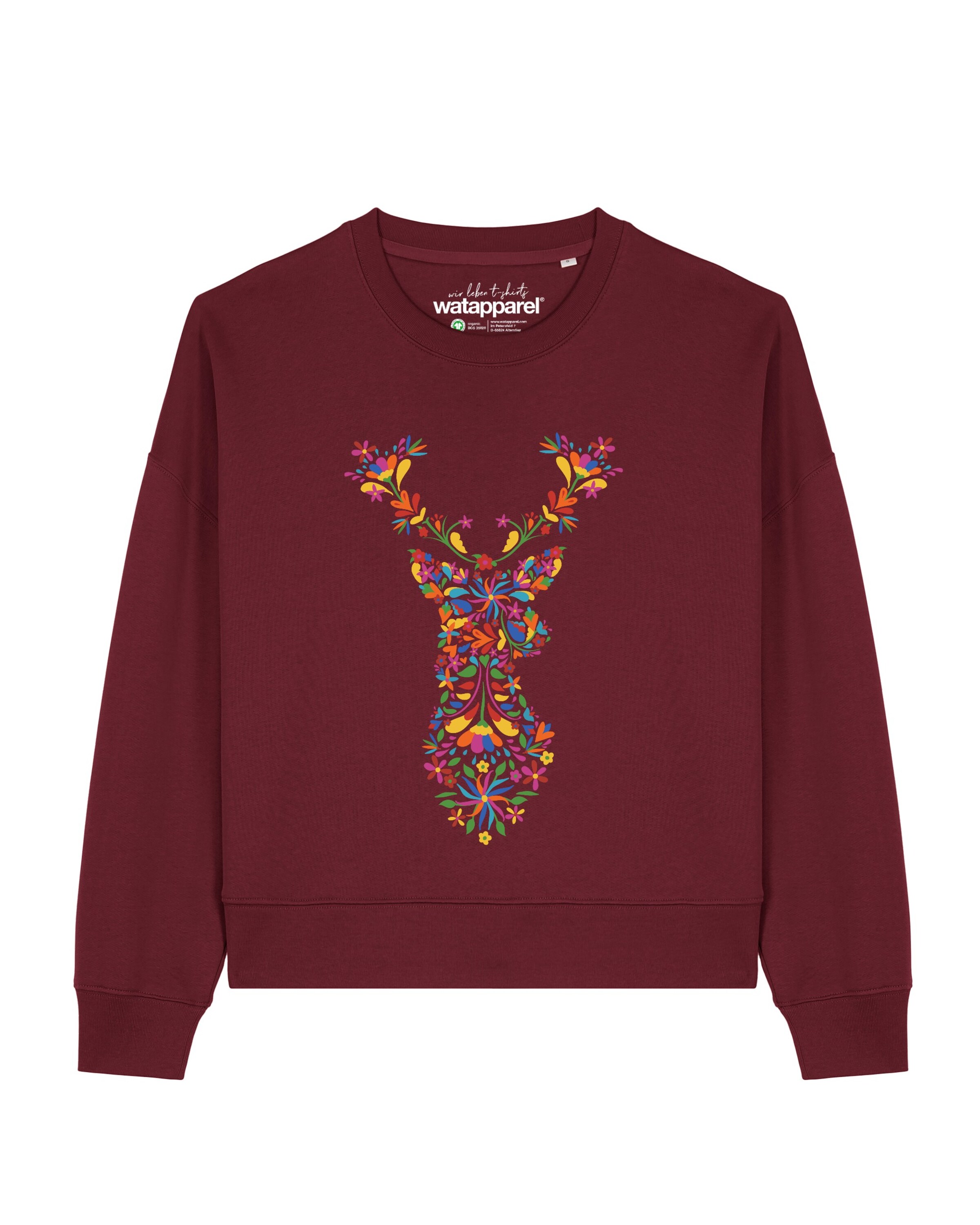 Watapparel Sweatshirt ' Floral Deer ' in Red: front