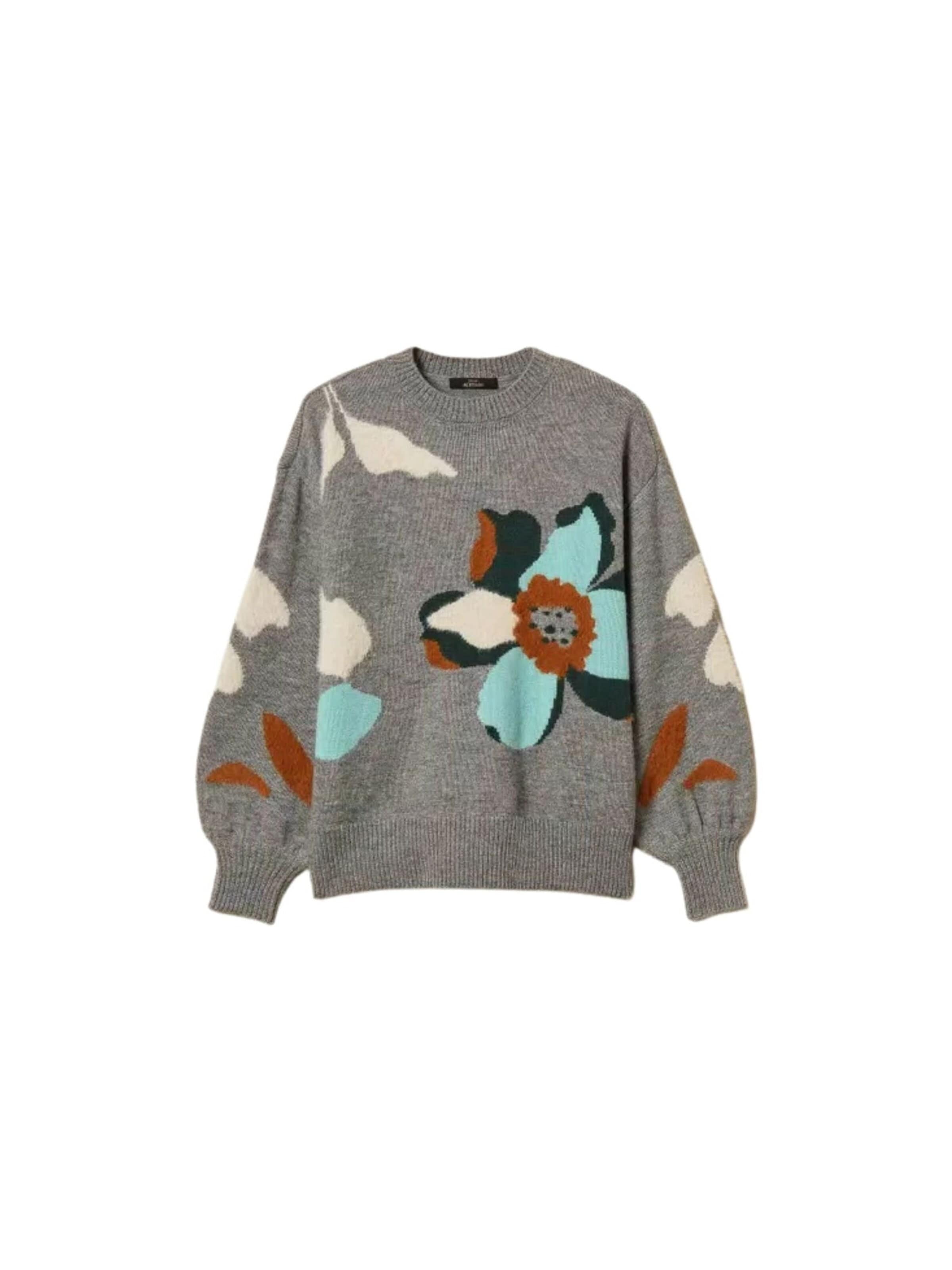 Twinset Sweater 'Floral Intarsia Knit Sweater' in Grey: front