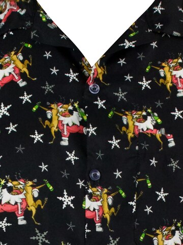Regular fit Camicia 'Christmas Drunk Santa' di King Kameha in nero