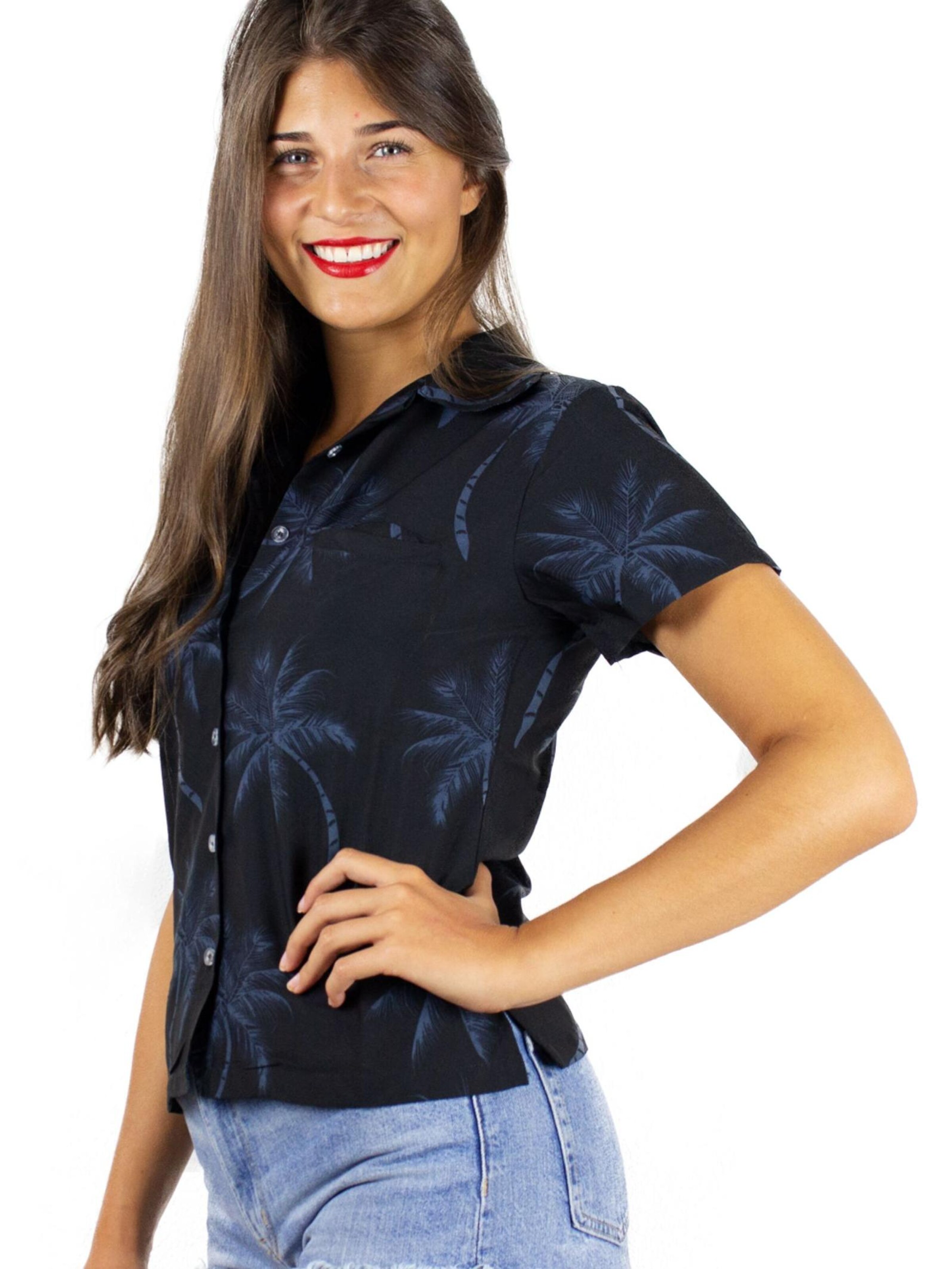King Kameha Bluse 'Palmshadow'‌‌‌‌‌‌ in Schwarz