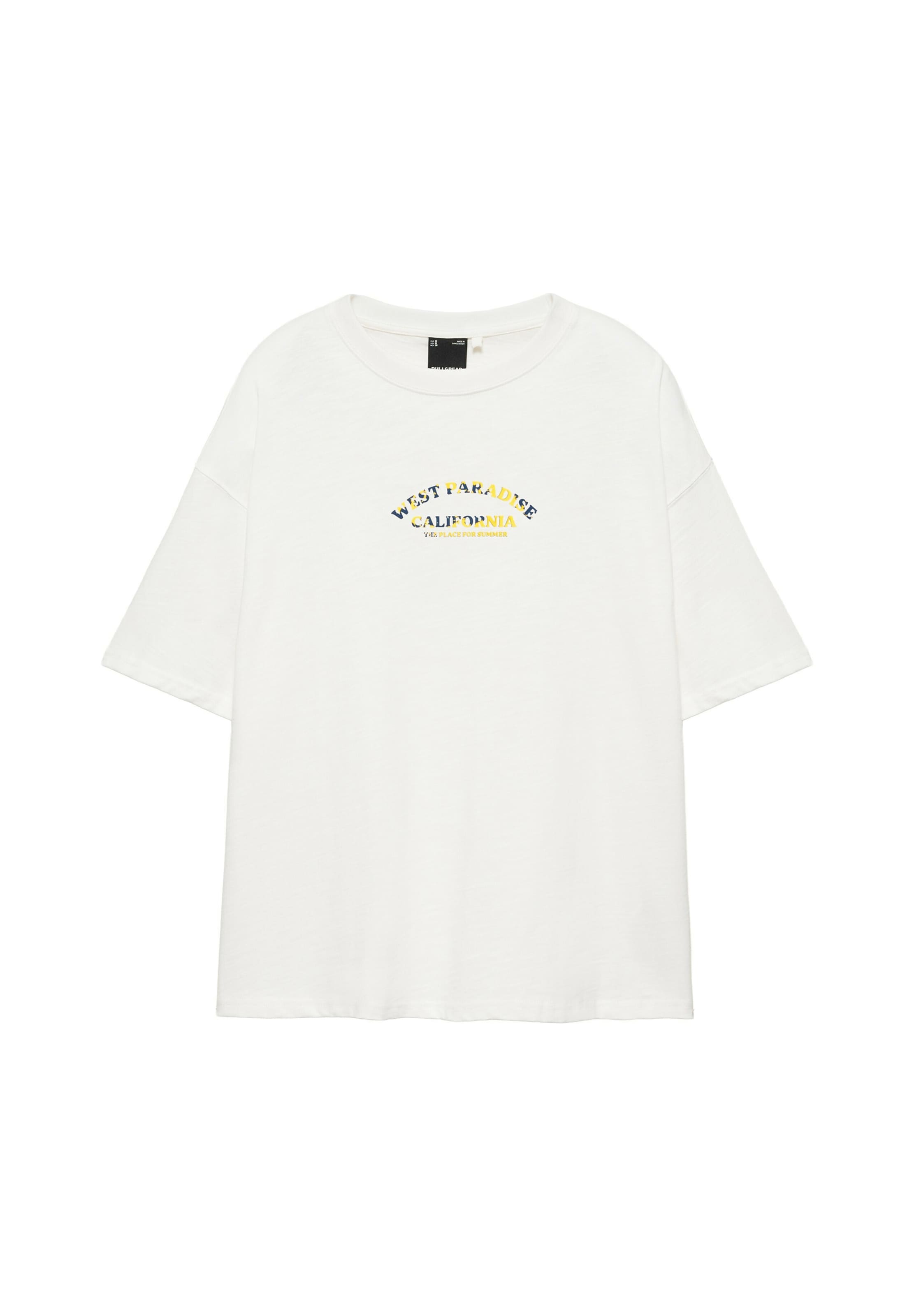 Pull&Bear T-Shirt 'WEST PARADISE' en XS en bleu roi / jaune / noir / blanc, Vue avec produit