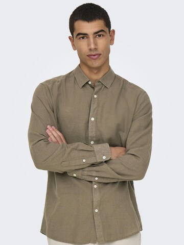 Only & Sons Slim fit Button Up Shirt 'ONSCaiden' in Beige