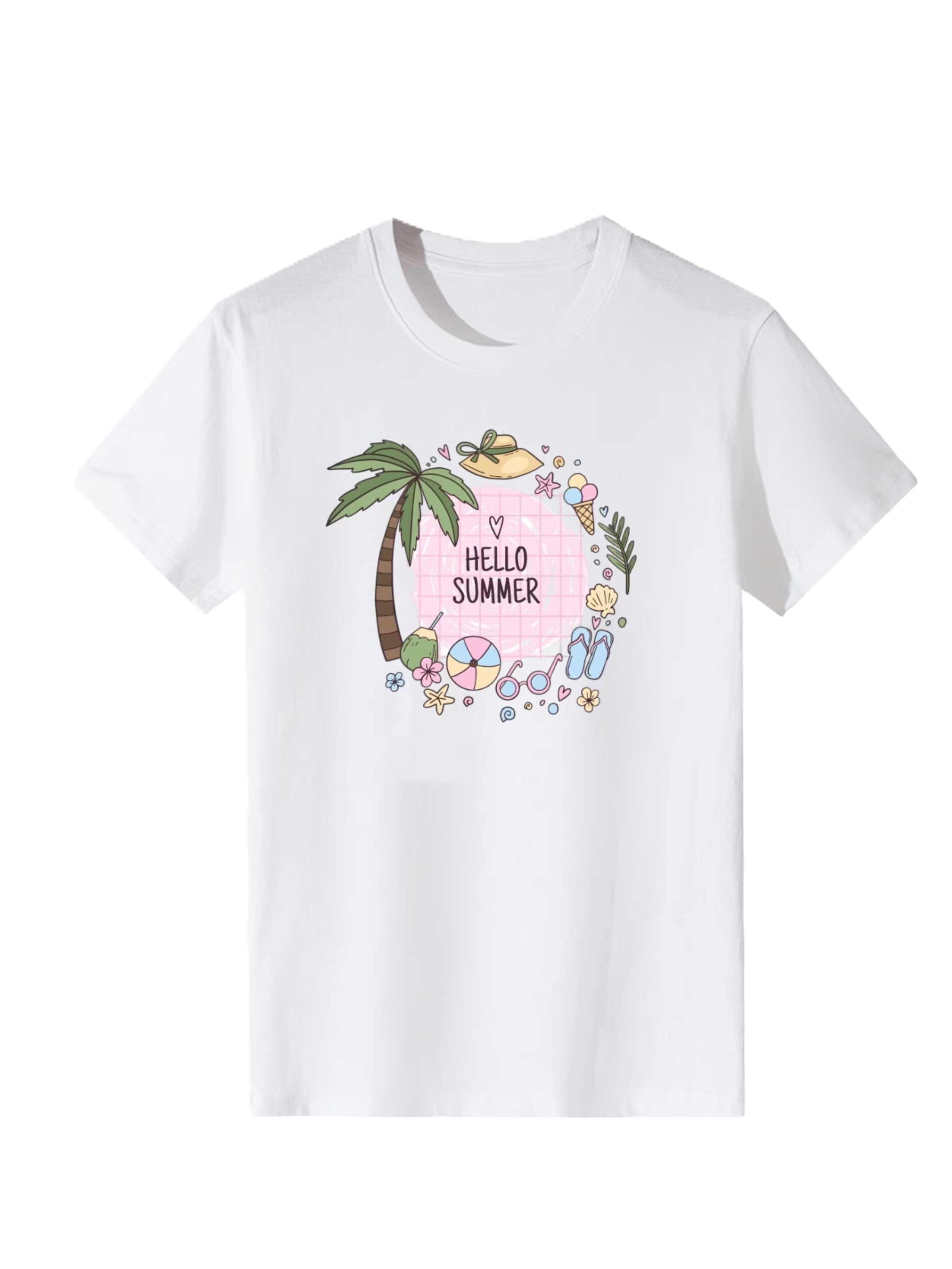 T-shirt 'Women Beach Element HELLO SUMMER Print T-Shirt' LapaPlus en blanc : devant