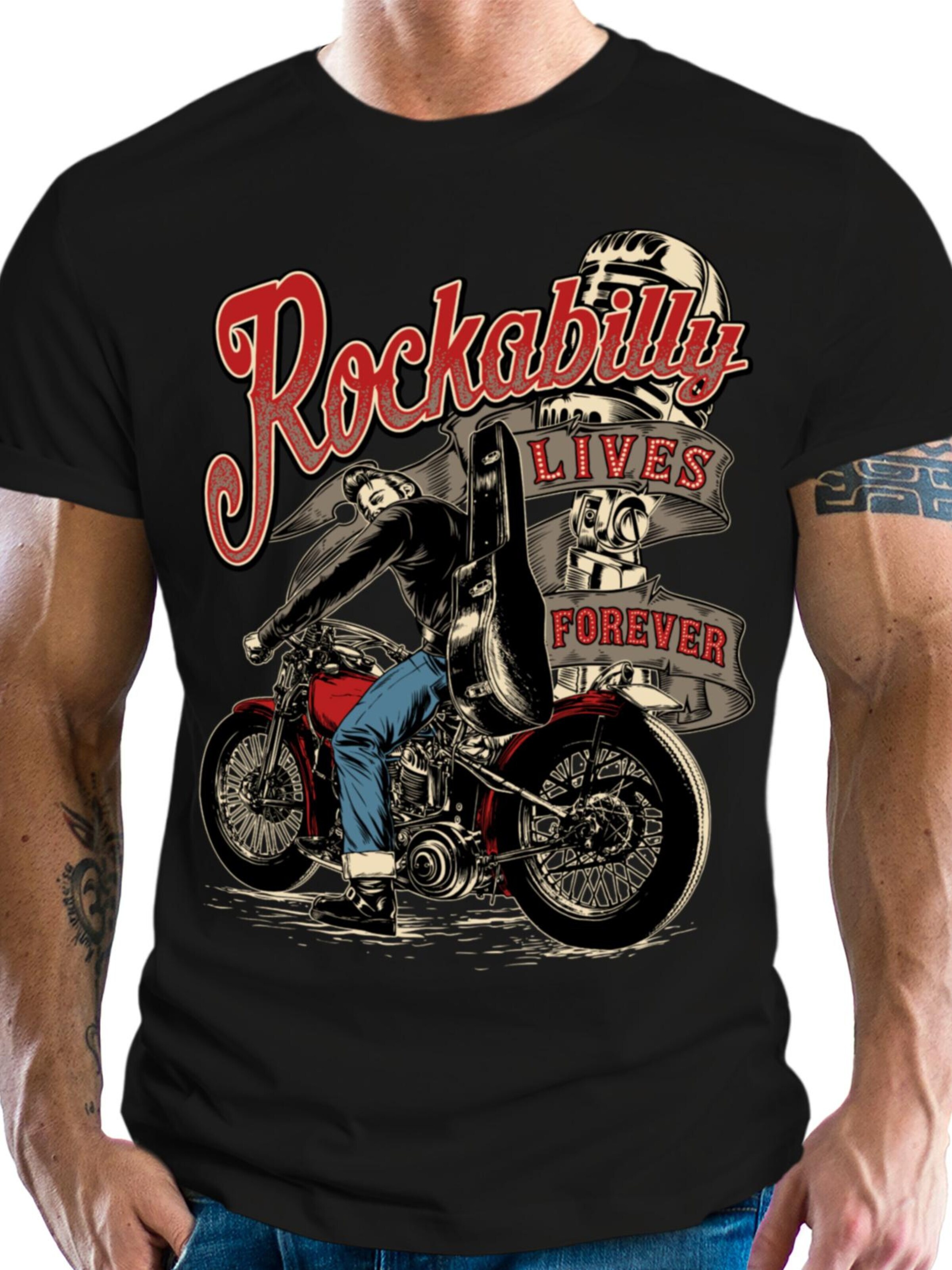 Gasoline Bandit Shirt 'Rockabilly Lives Forever'‌‌‌‌‌‌‌‌‌ in Schwarz: Vorderseite