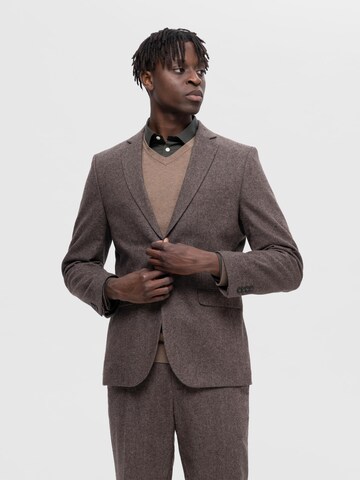 SELECTED Regular Fit Sakko 'Isac' in Braun: Vorderseite