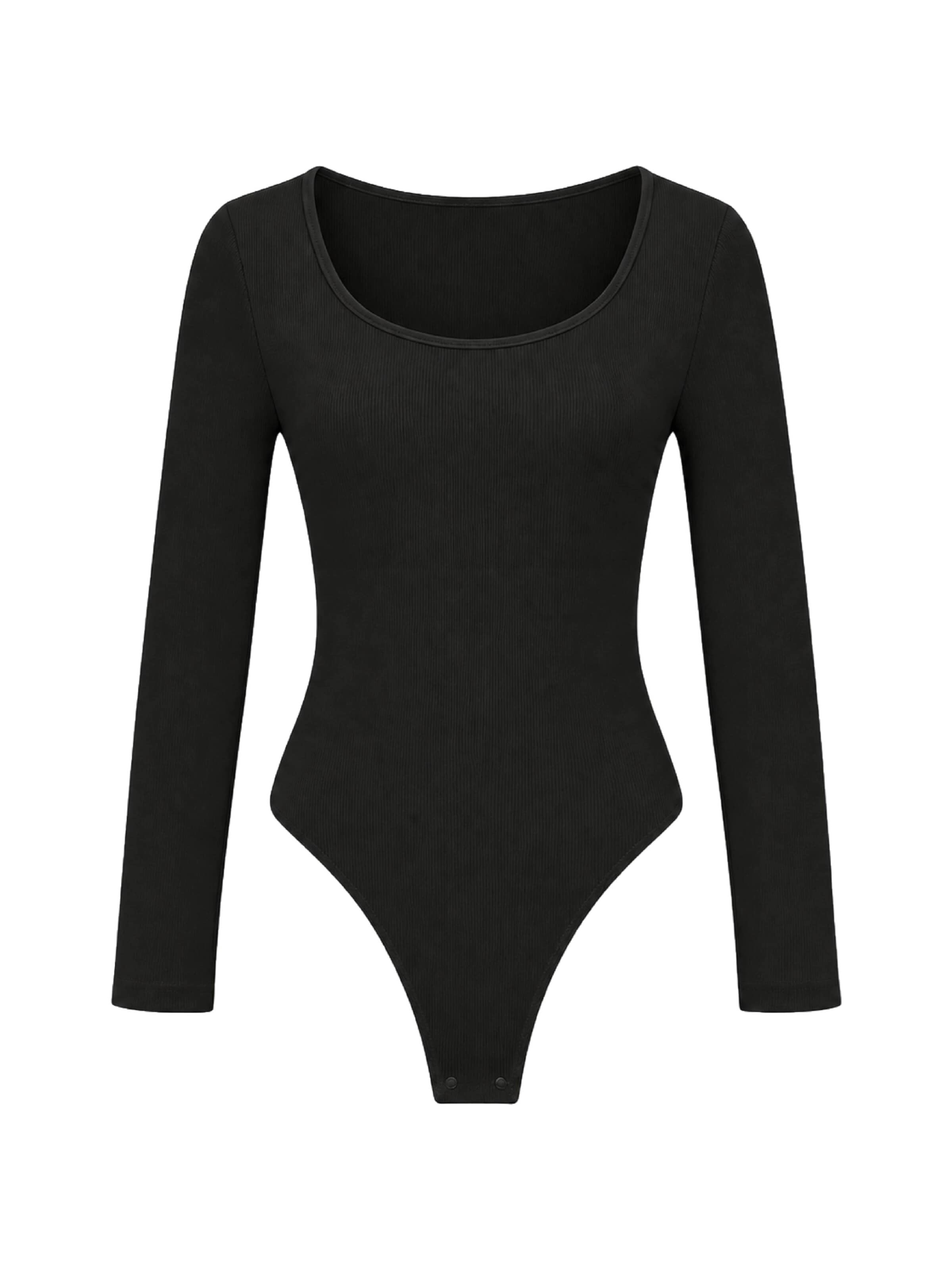 cfab Body 'Ribbed Longsleeve Sculpting Bodysuit with String'‌‌ in Schwarz: Vorderseite