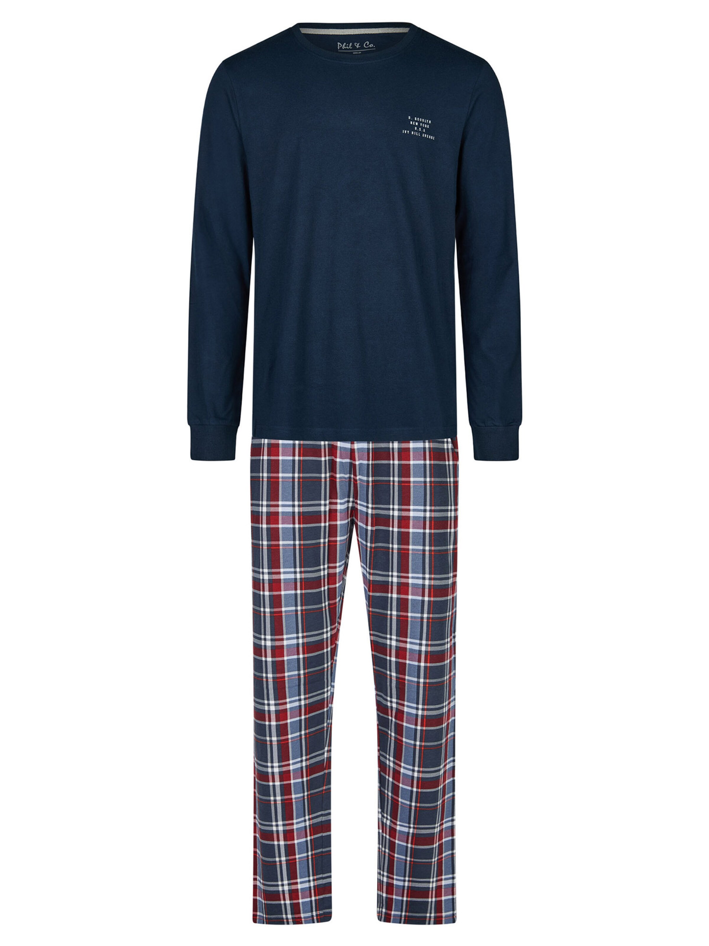 Phil & Co. Berlin Pajamas long ' Classics ' in Blue: front
