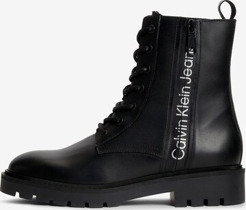 Calvin Klein Jeans Lace-Up Ankle Boots in Black: front