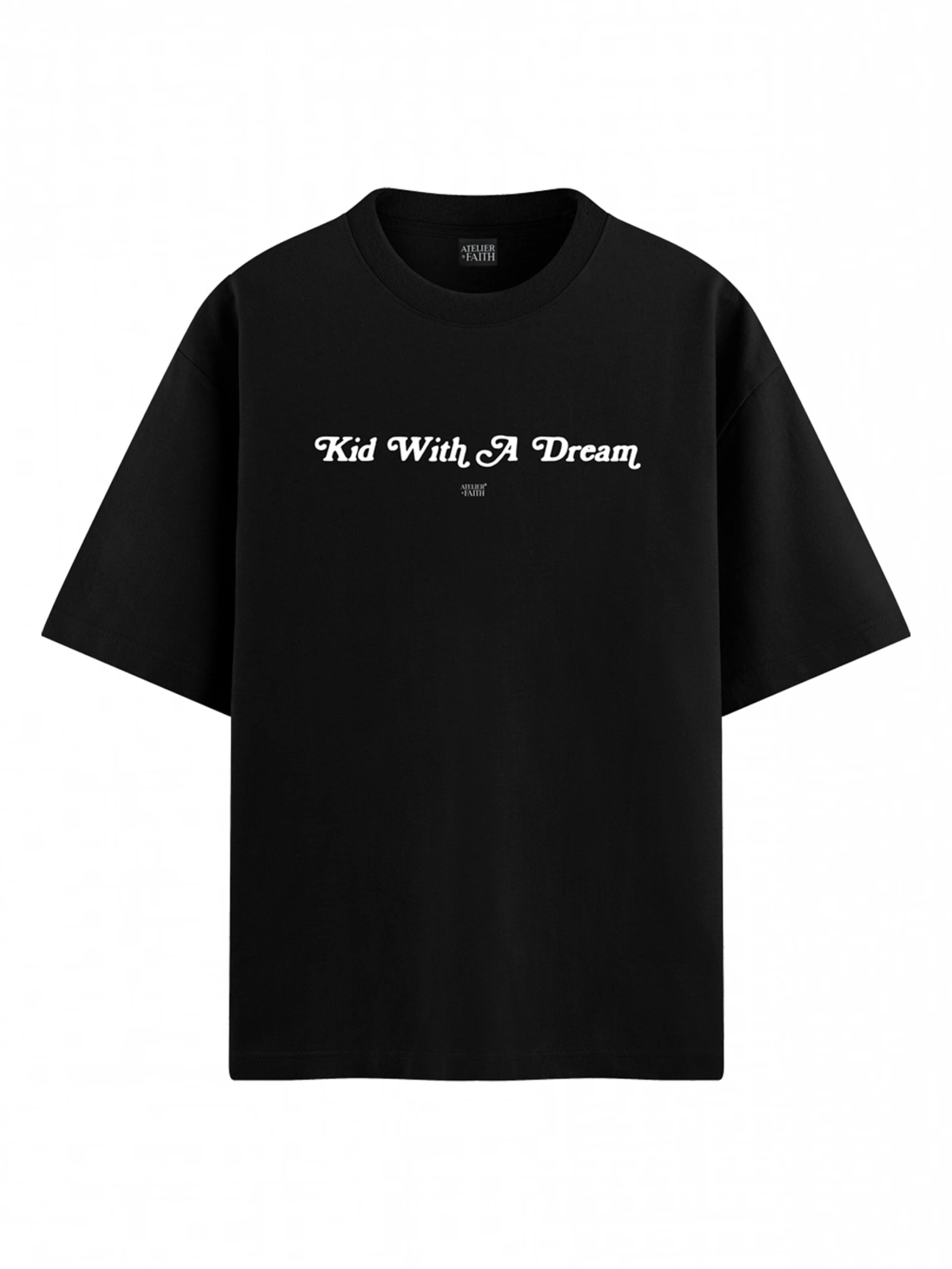 ATELIER OF FAITH Shirt 'KID WITH A DREAM BASIC TEE' in Zwart: voorkant
