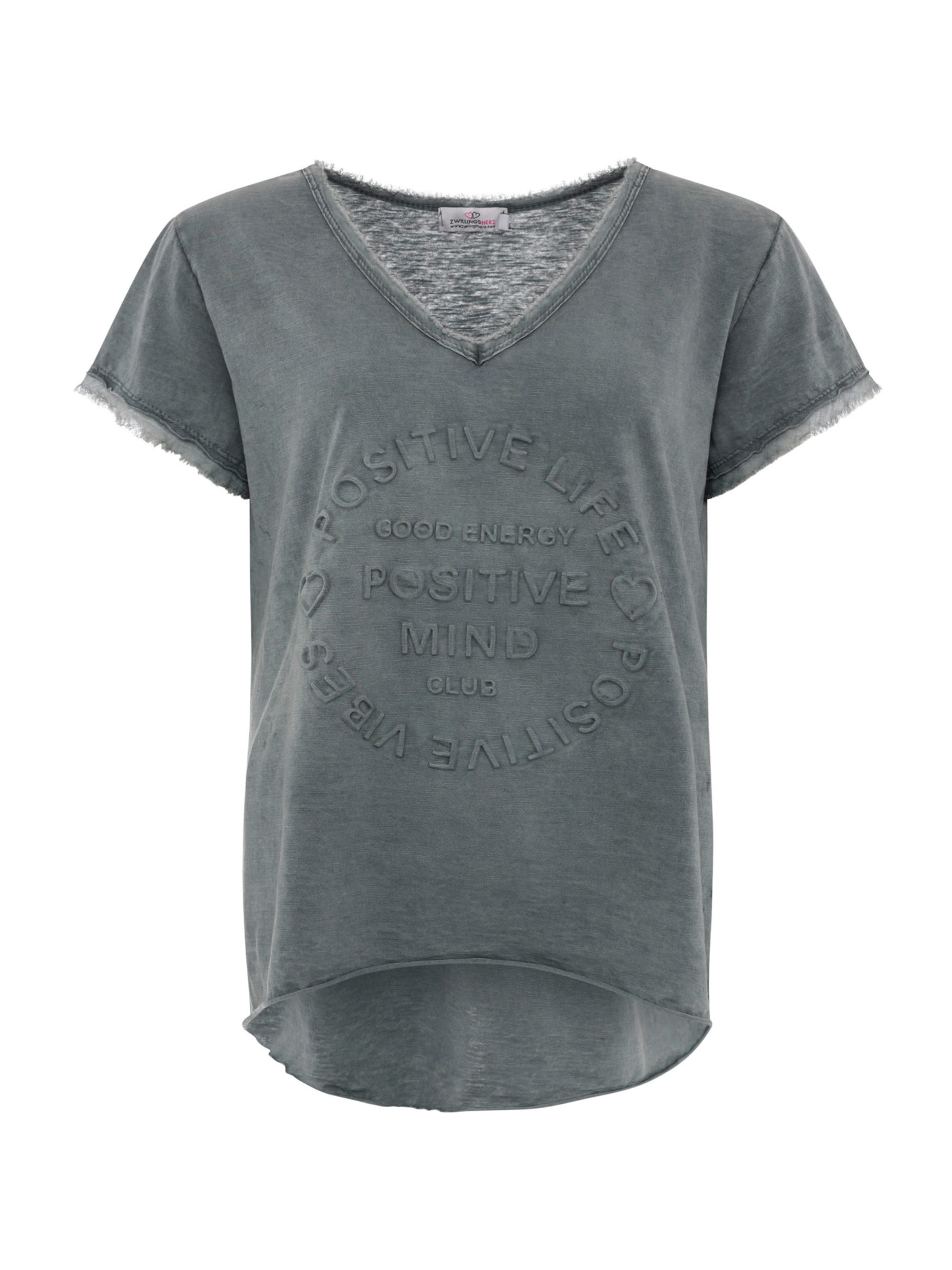 Zwillingsherz Μπλουζάκι 'Positive Mind' σε γκρι: μπροστά