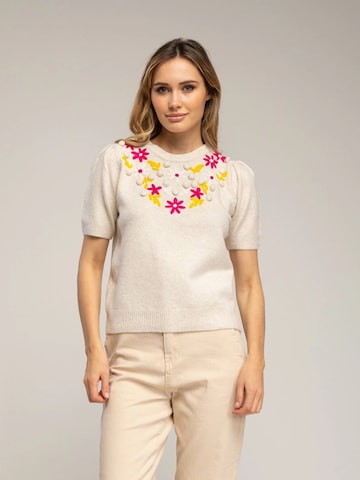 Tantra - Jersey 'Jersey de manga corta con flores bordadas y frunce en el hombro (BEIGE)' en beige