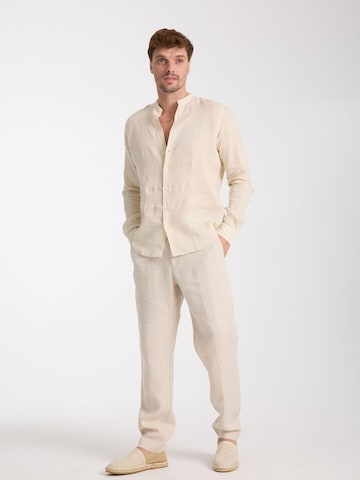 7Camicie Slim fit Zakelijk overhemd 'Caravaggio Linen Man Shirt Green' in Beige