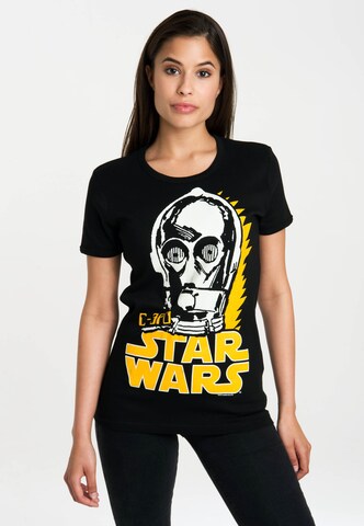 LOGOSHIRT Shirt 'C-3PO' in Black: front