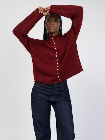 BROKE + SCHÖN Knit Cardigan 'Strickjacke mit Stehkragen' in Red