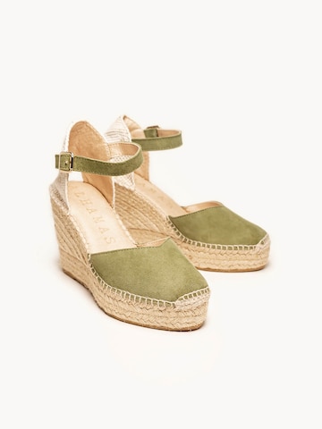 Alhamas Sandalen met riem 'Alpargata Cuña 10 cm' in Groen