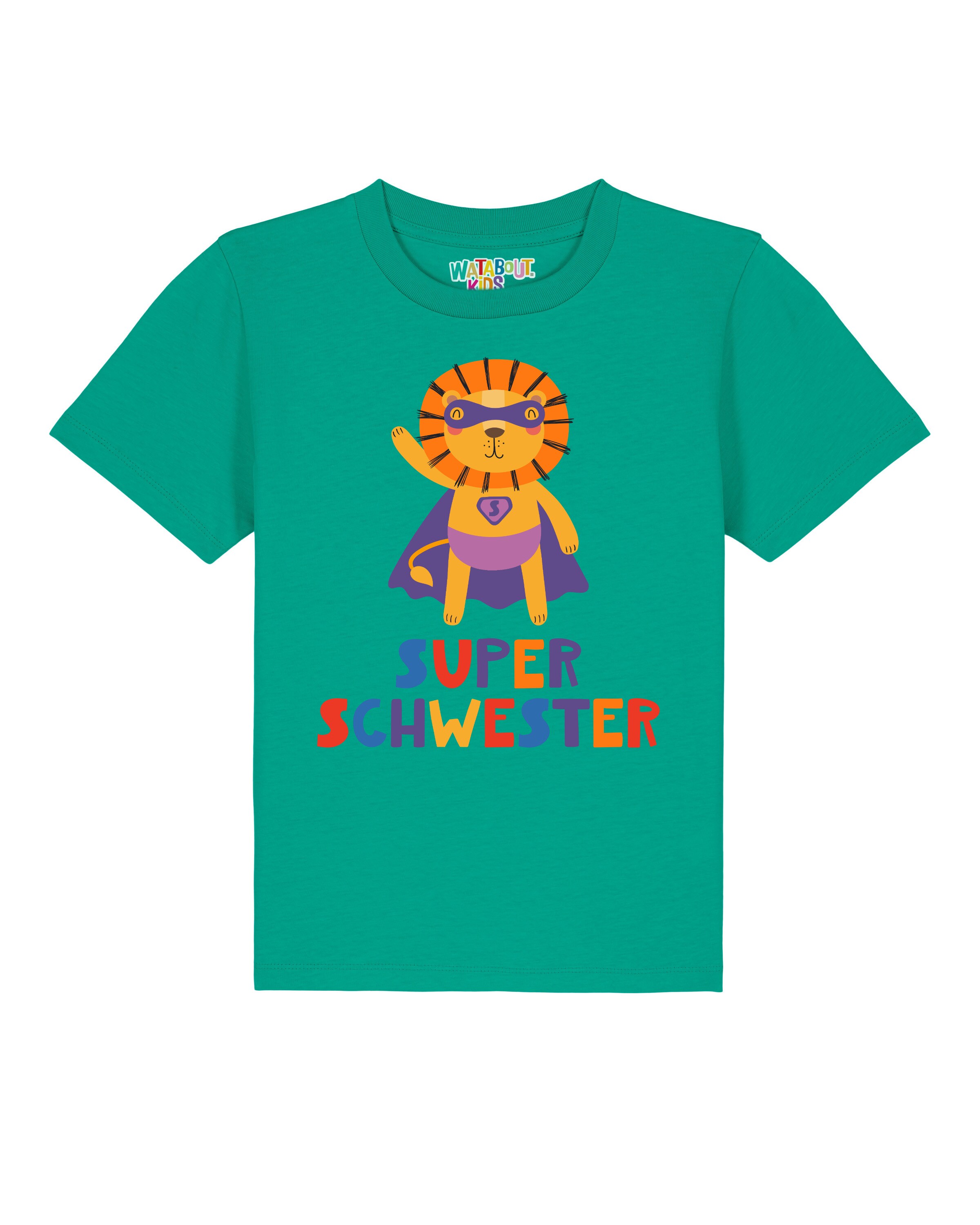 T-Shirt 'Löwe Superschwester' watabout.kids en vert : devant