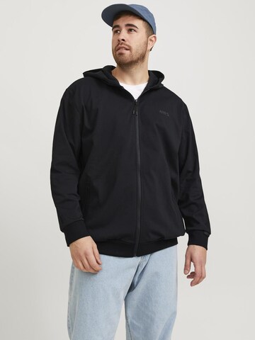 Jack & Jones Plus Zip-Up Hoodie in Black: front