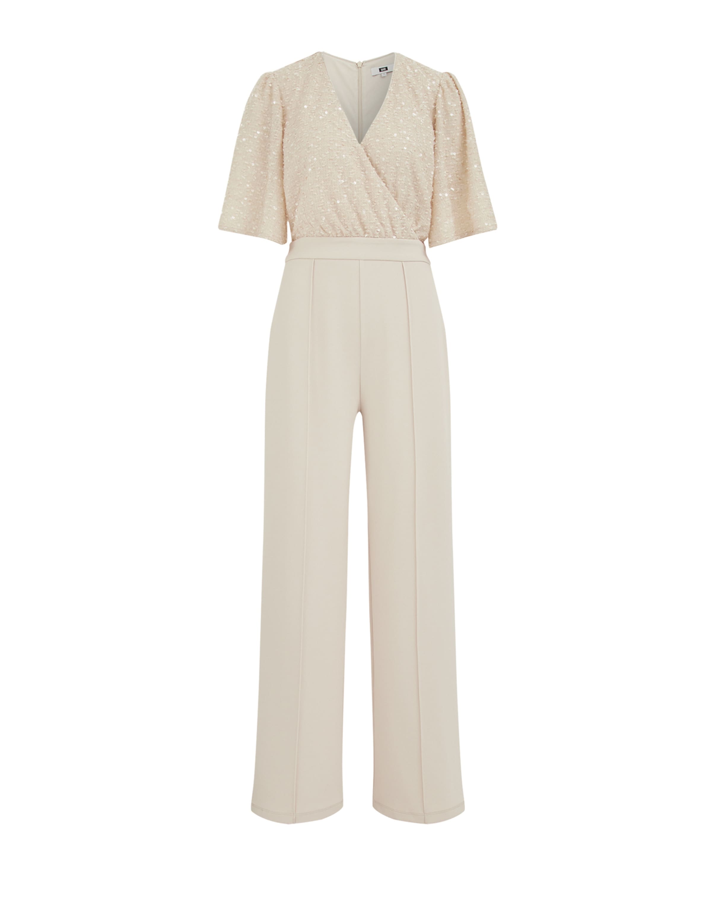 Salopeta de la WE Fashion pe bej: față