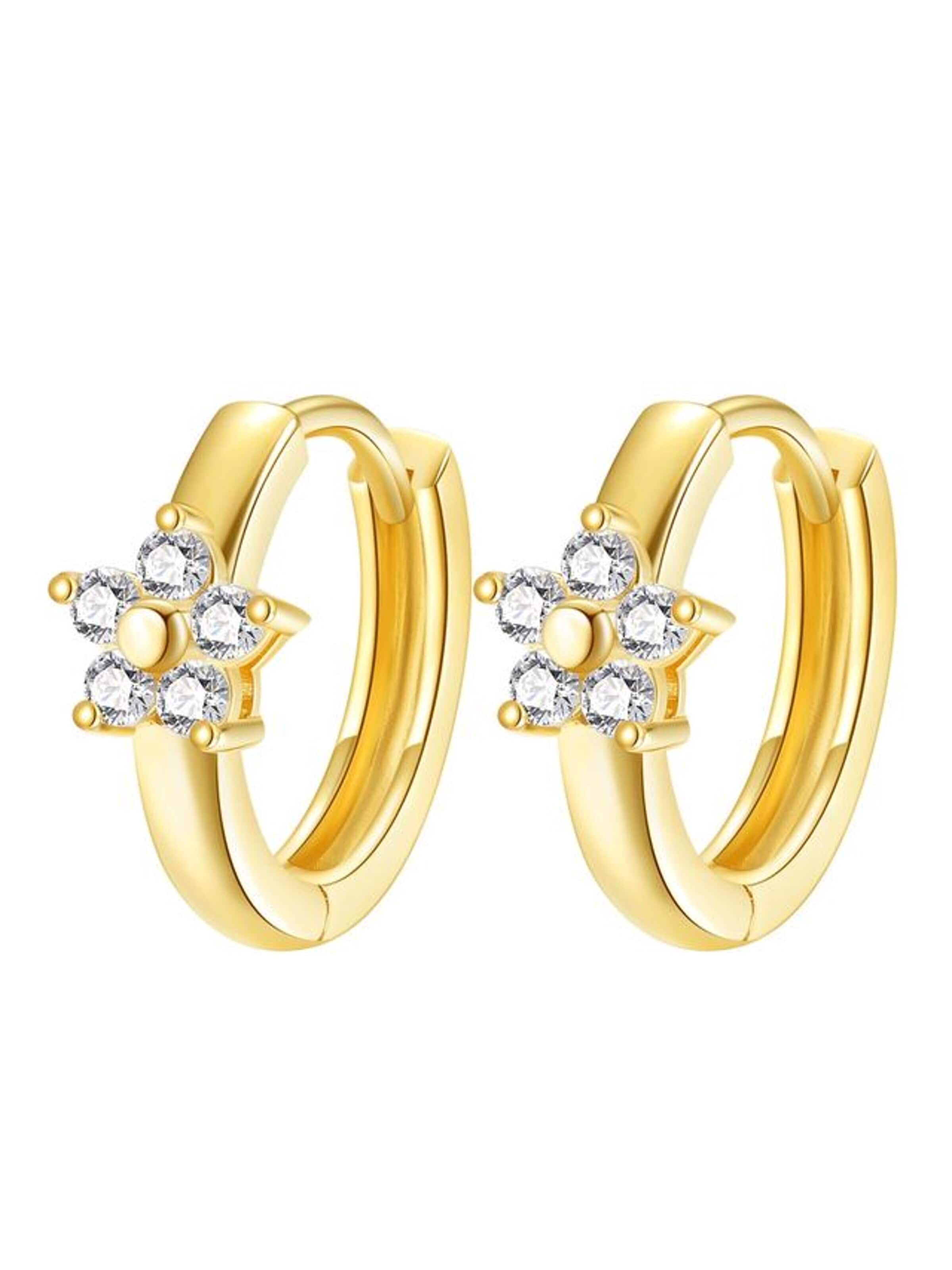 Orecchini 'Bloom Huggie' di Dear Me in oro: frontale