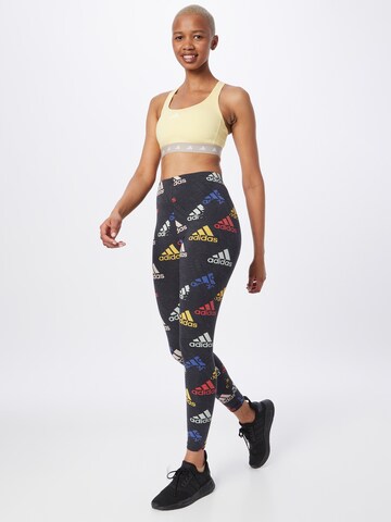 ADIDAS SPORTSWEAR Skinny Workout Pants 'Essentials Multi-Colored Logo' in Grey