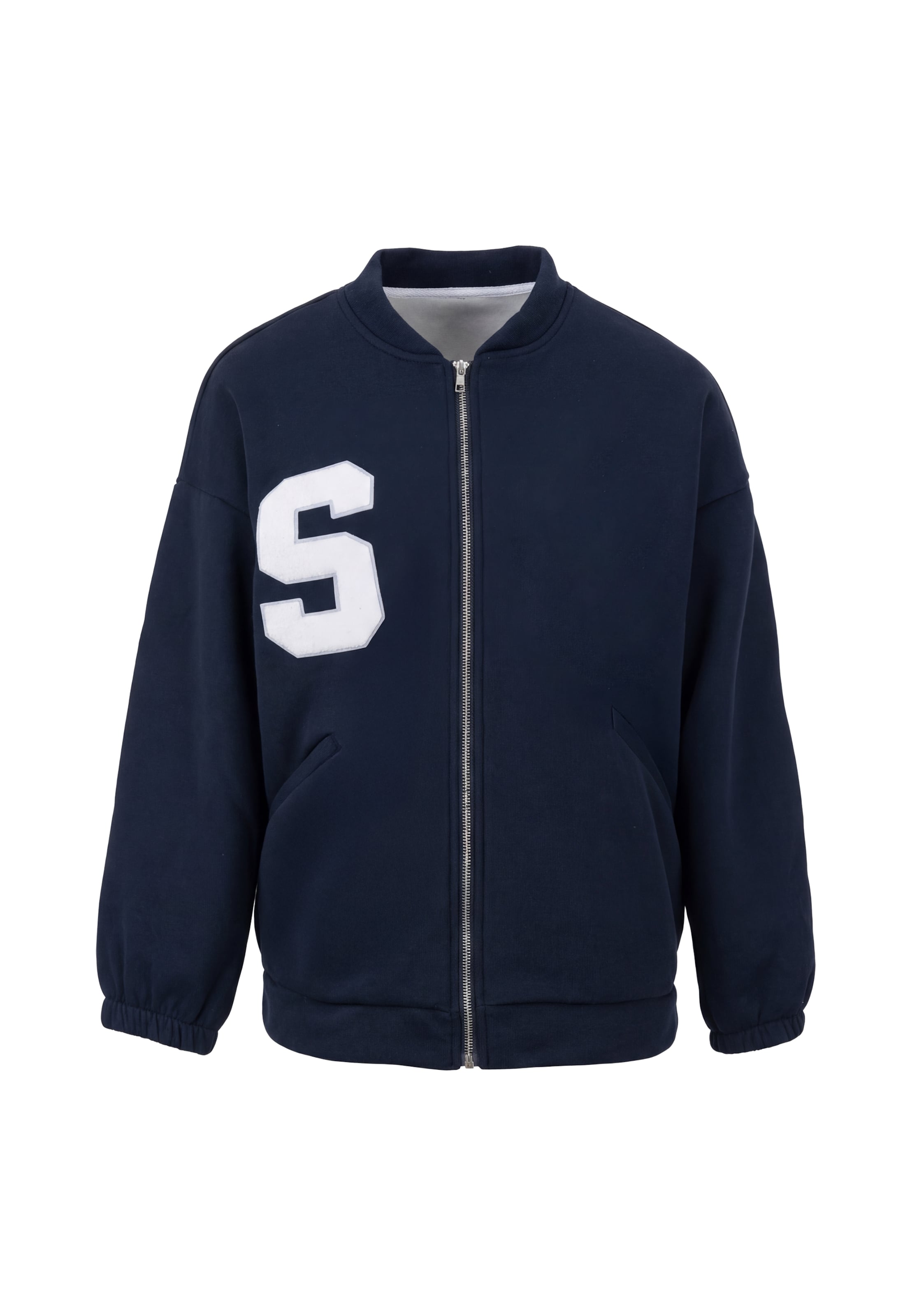 MYMO - Sudadera con cremallera 'Varsity' en azul: frente