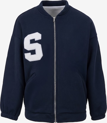 MYMO - Sudadera con cremallera 'Varsity' en azul: frente